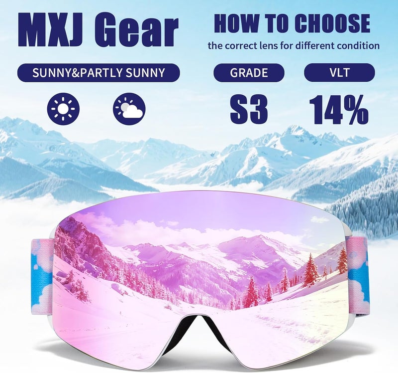 MXJ Gear Kids Ski Goggles,OTG Snowboard Goggles for Boys Girls,Anti-Fog UV400 Snow Goggles for Sking & Winter Outdoor Sport - Image 3